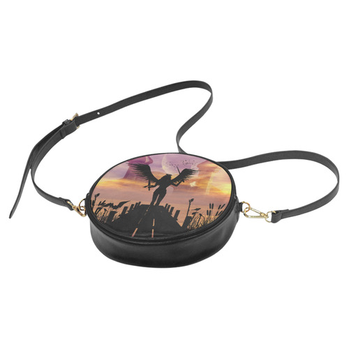 Angel on a jetty in the sunset Round Sling Bag (Model 1647)