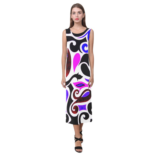 Wacky Retro Swirl Phaedra Sleeveless Open Fork Long Dress (Model D08)