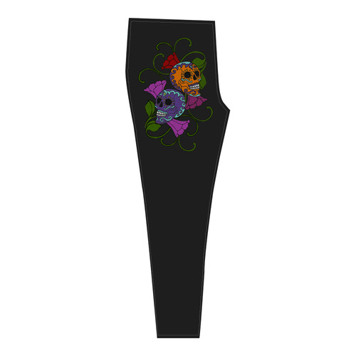 Día De Los Muertos Two Skulls Flowers Cassandra Women's Leggings (Model L01)