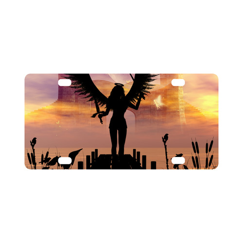 Angel on a jetty in the sunset Classic License Plate