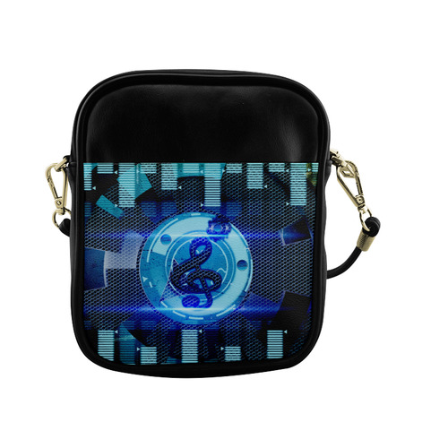 Music, clef in blue mechanical design Sling Bag (Model 1627)