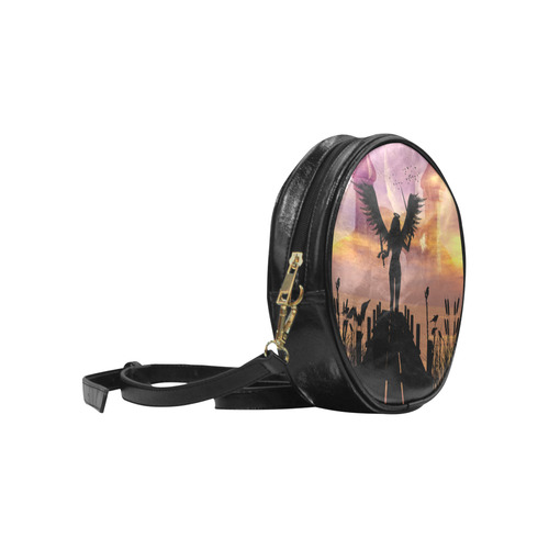 Angel on a jetty in the sunset Round Sling Bag (Model 1647)