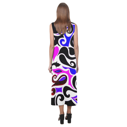 Wacky Retro Swirl Phaedra Sleeveless Open Fork Long Dress (Model D08)