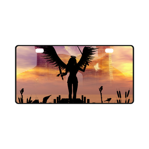 Angel on a jetty in the sunset License Plate