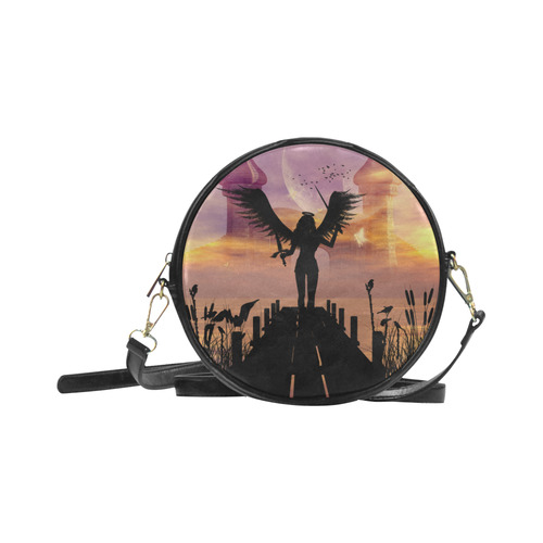 Angel on a jetty in the sunset Round Sling Bag (Model 1647)