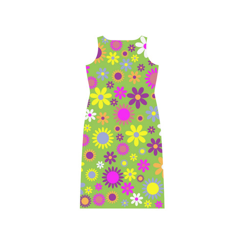 Retro Flower Power Phaedra Sleeveless Open Fork Long Dress (Model D08)