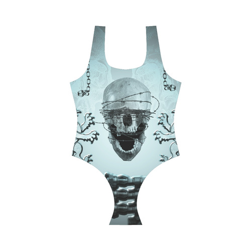 Scary skull with lion Vest One Piece Swimsuit (Model S04)