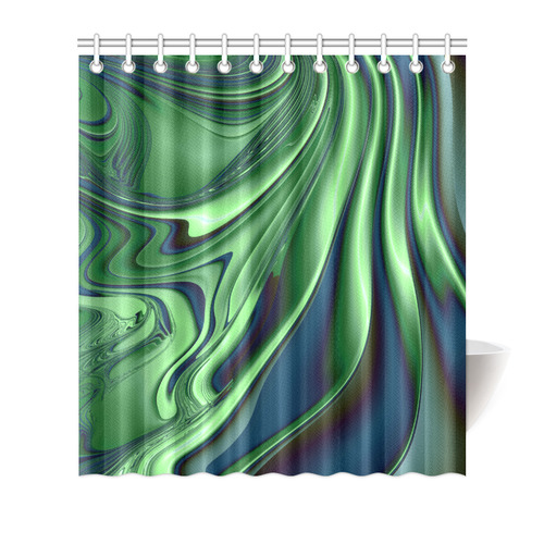 Blue Green Beautiful Satin Waves Fractal Art Shower Curtain 66"x72"