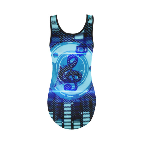 Music, clef in blue mechanical design Vest One Piece Swimsuit (Model S04)