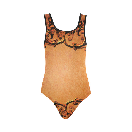 Decorative vintage design and floral elements Vest One Piece Swimsuit (Model S04)