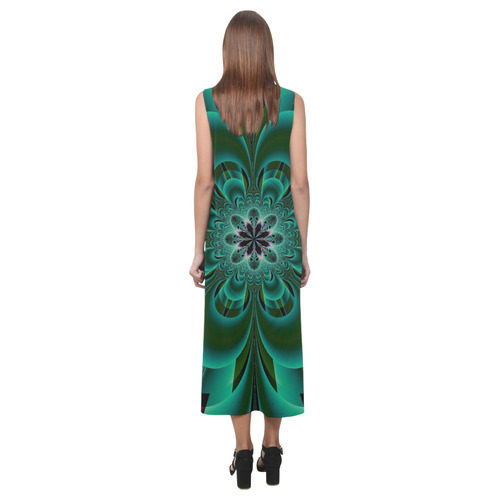 Emerald Green Mandala Flower Phaedra Sleeveless Open Fork Long Dress (Model D08)