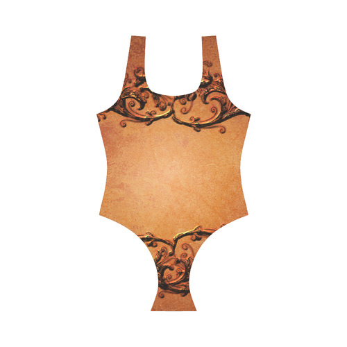 Decorative vintage design and floral elements Vest One Piece Swimsuit (Model S04)