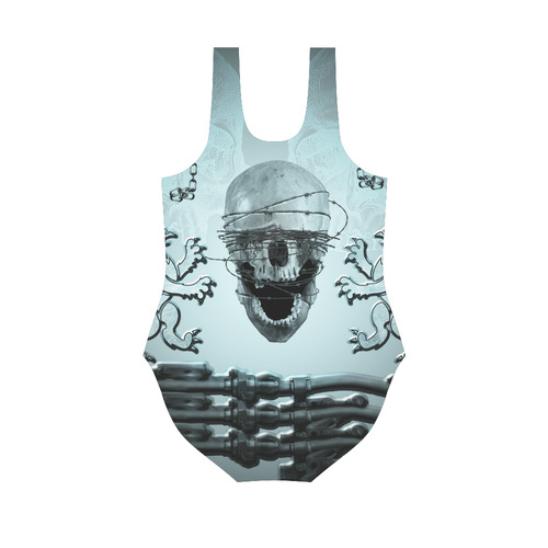 Scary skull with lion Vest One Piece Swimsuit (Model S04)