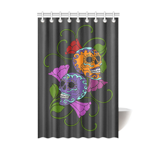 Día De Los Muertos Two Skulls Flowers Shower Curtain 48"x72"