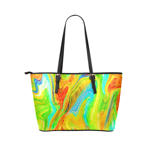 Happy Multicolor Painting Leather Tote Bag/Large (Model 1651)