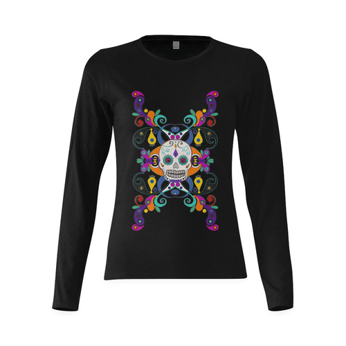 Día De Los Muertos Skull Ornaments Sunny Women's T-shirt (long-sleeve) (Model T07)