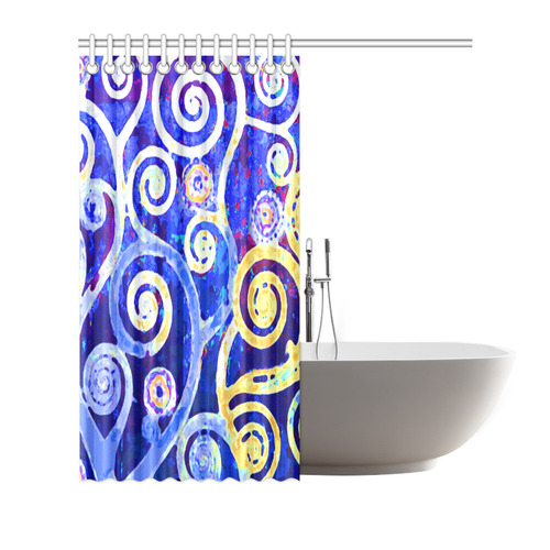 Blue Gold Modern Abstract Tree Nature Shower Curtain 66"x72"