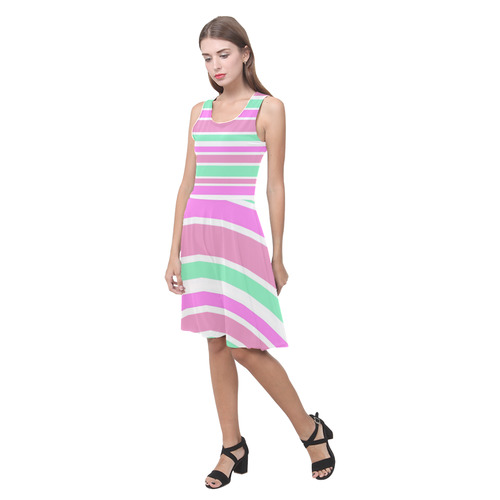 Pink Green Stripes Pattern Atalanta Casual Sundress(Model D04)
