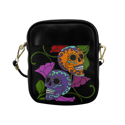 Día De Los Muertos Two Skulls Flowers Sling Bag (Model 1627)