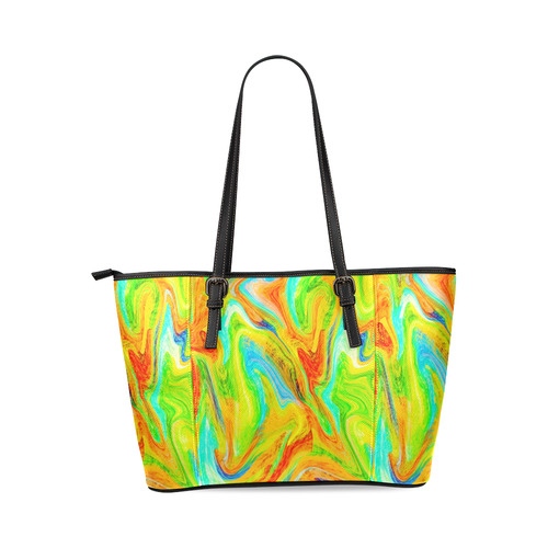 Happy Multicolor Painting Leather Tote Bag/Large (Model 1640)