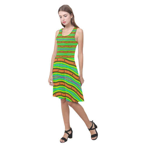 Bright Green Orange Stripes Pattern Abstract Atalanta Casual Sundress(Model D04)