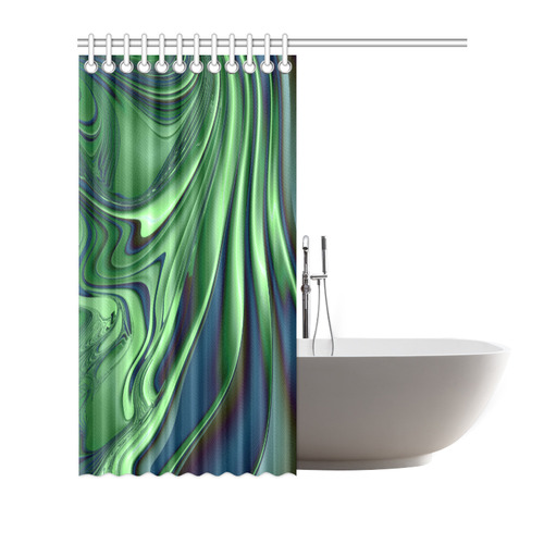 Blue Green Beautiful Satin Waves Fractal Art Shower Curtain 66"x72"