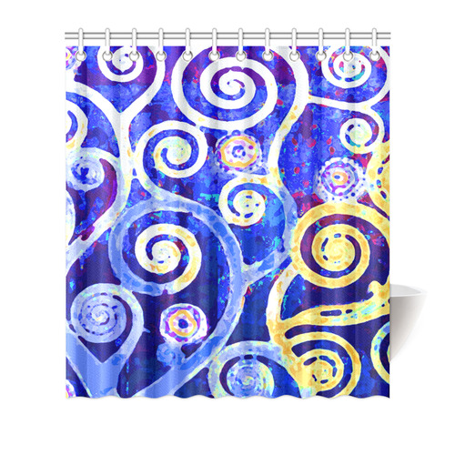 Blue Gold Modern Abstract Tree Nature Shower Curtain 66"x72"
