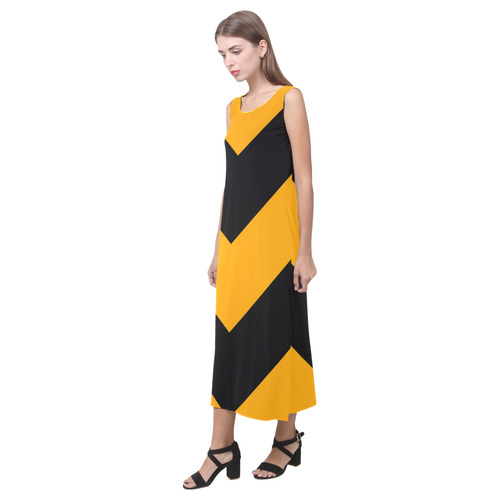 Orange Black Chevron Phaedra Sleeveless Open Fork Long Dress (Model D08)