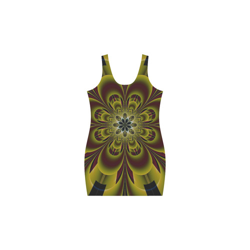 Burgundy Gold Mandala Flower Medea Vest Dress (Model D06)