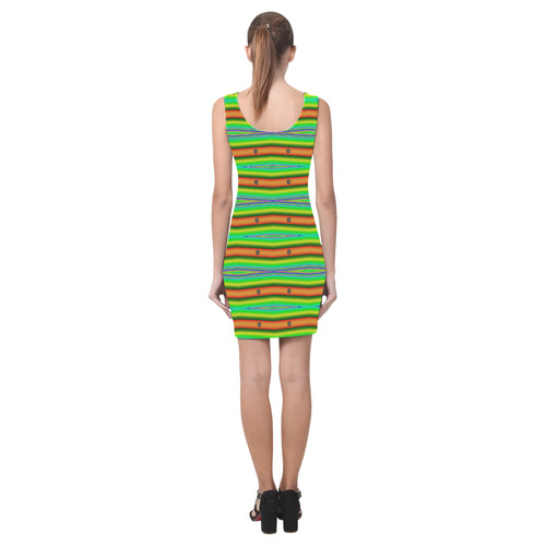 Bright Green Orange Stripes Pattern Abstract Medea Vest Dress (Model D06)