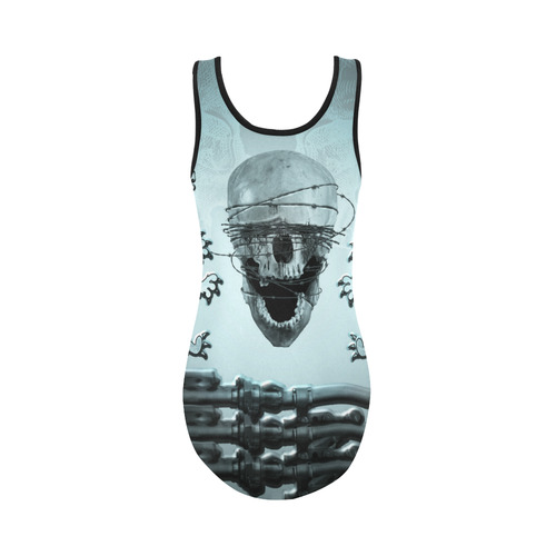 Scary skull with lion Vest One Piece Swimsuit (Model S04)