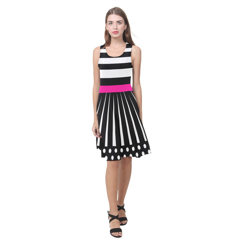 Black and White Stripes & Dots by ArtformDesigns Atalanta Casual Sundress(Model D04)