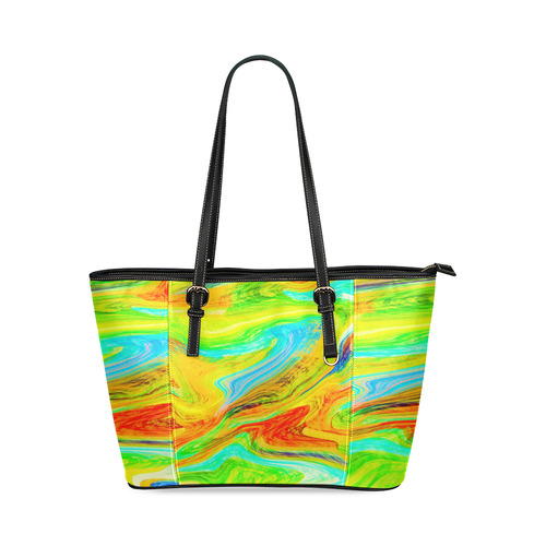 Happy Multicolor Painting Leather Tote Bag/Large (Model 1640)