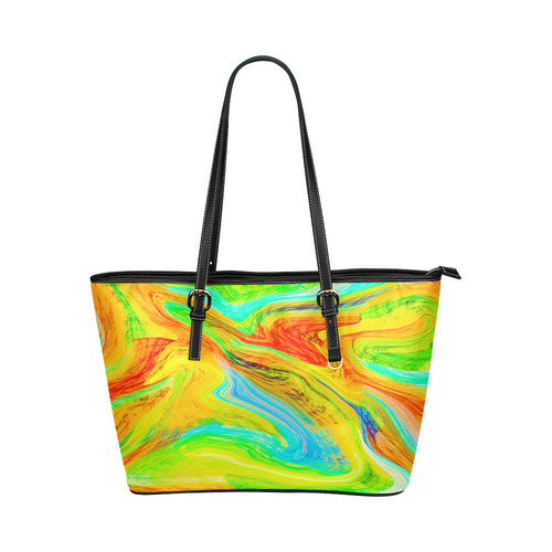 Happy Multicolor Painting Leather Tote Bag/Large (Model 1651)