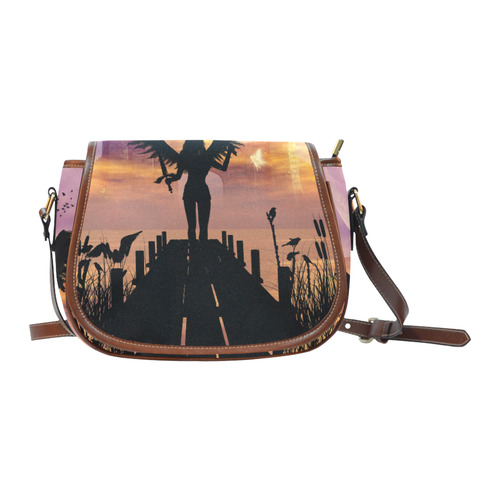 Angel on a jetty in the sunset Saddle Bag/Small (Model 1649) Full Customization