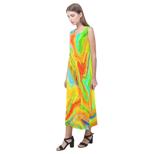 Happy Multicolor Painting Phaedra Sleeveless Open Fork Long Dress (Model D08)