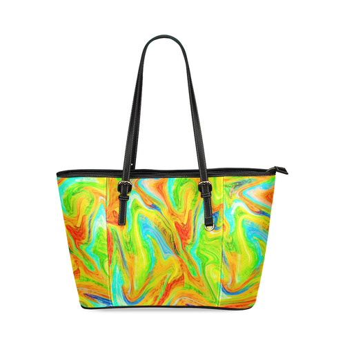 Happy Multicolor Painting Leather Tote Bag/Small (Model 1640)