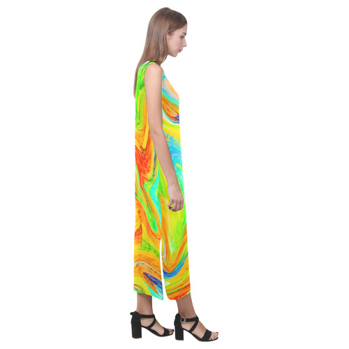 Happy Multicolor Painting Phaedra Sleeveless Open Fork Long Dress (Model D08)