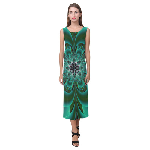 Emerald Green Mandala Flower Phaedra Sleeveless Open Fork Long Dress (Model D08)