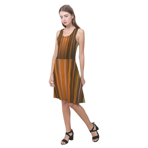 Orange Black Green Vertical Stripes Atalanta Casual Sundress(Model D04)