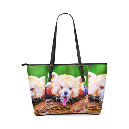 animal ArtStudio 5916 red Panda Leather Tote Bag/Small (Model 1640)