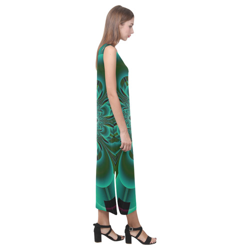 Emerald Green Mandala Flower Phaedra Sleeveless Open Fork Long Dress (Model D08)