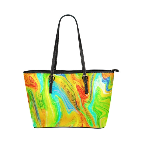 Happy Multicolor Painting Leather Tote Bag/Large (Model 1651)
