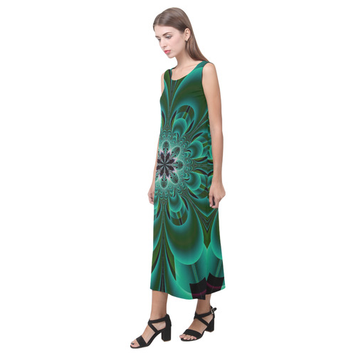 Emerald Green Mandala Flower Phaedra Sleeveless Open Fork Long Dress (Model D08)