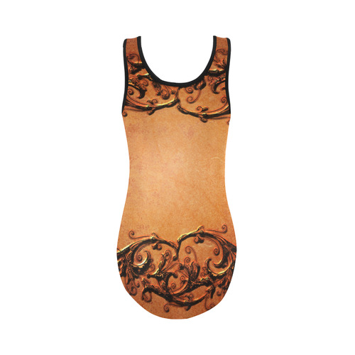 Decorative vintage design and floral elements Vest One Piece Swimsuit (Model S04)