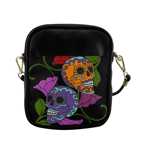 Día De Los Muertos Two Skulls Flowers Sling Bag (Model 1627)