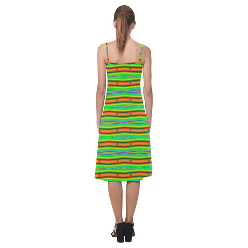 Green Orange Stripes Abstract Alcestis Slip Dress (Model D05)