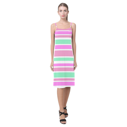 Pink Green Stripes Pattern Alcestis Slip Dress (Model D05)