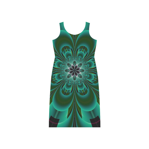 Emerald Green Mandala Flower Phaedra Sleeveless Open Fork Long Dress (Model D08)