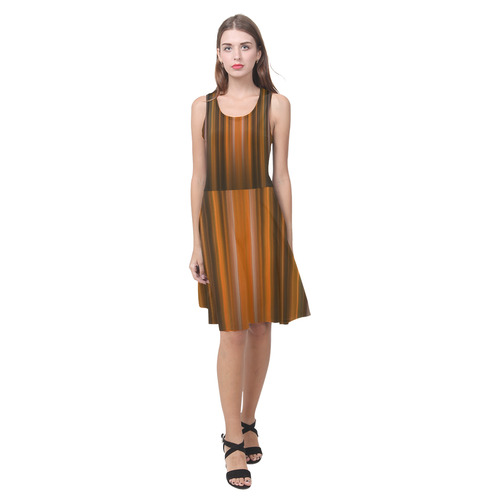 Orange Black Green Vertical Stripes Atalanta Casual Sundress(Model D04)